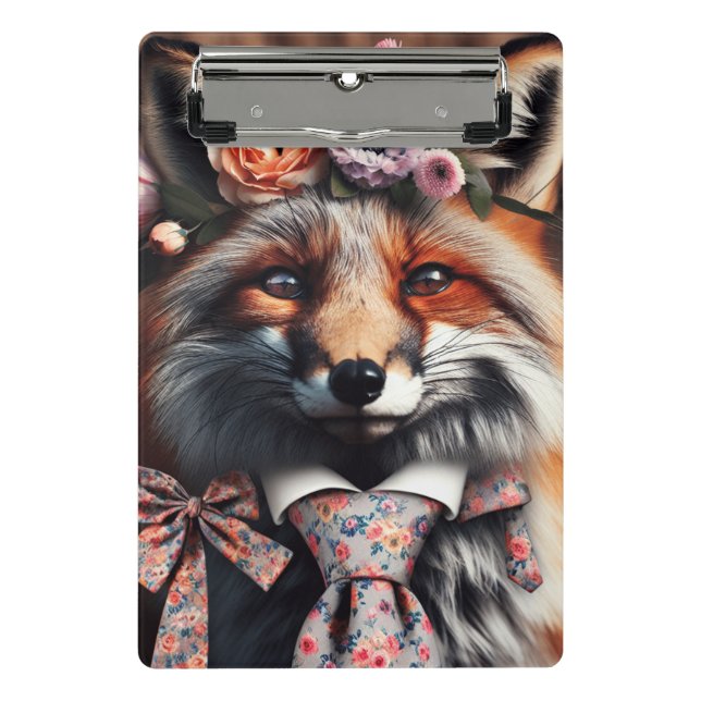 Wilder Fuchs mit süßer Krawatte  Mini Klemmbrett (Vorderseite)