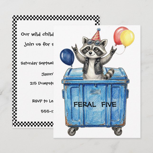 Wilder Fünf Geburtstag Waschbär Digital Download (Vorne/Hinten)