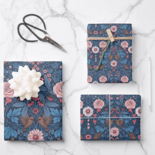 Wilder Garten in blau Geschenkpapier Set