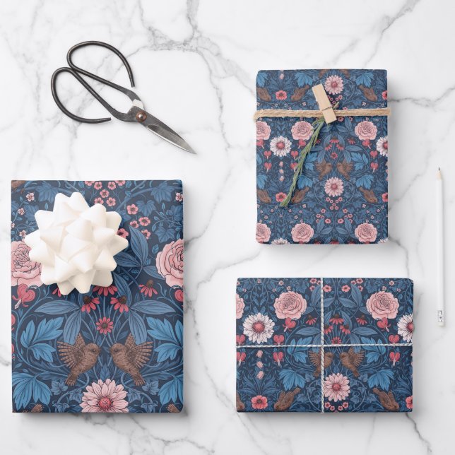 Wilder Garten in blau Geschenkpapier Set (Vorderseite)