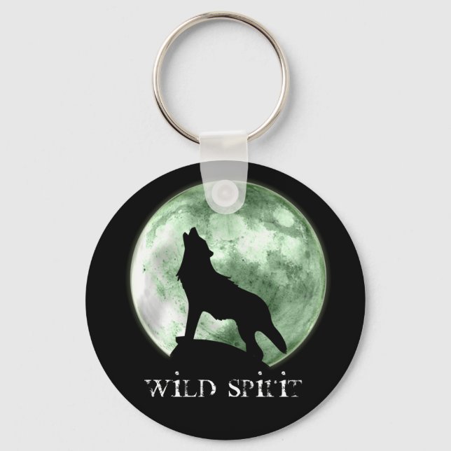 "Wilder Geist" Howling Wolf (grün) Schlüsselanhänger (Vorderseite)