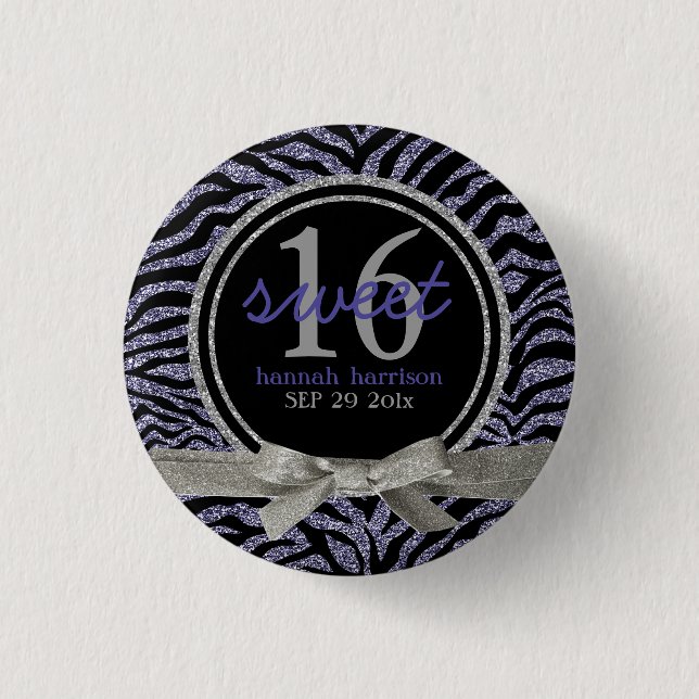 Wilder Glitzer-Blickzebra-Bonbon 16 Button (Vorderseite)