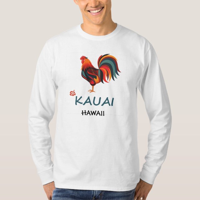 Wilder Hahn langer Hülsen-hawaiischer T - T-Shirt (Vorderseite)