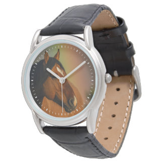 Wilder Hengst, Goldenes Licht und Regenbogen Armbanduhr