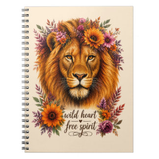Wilder Herz Freier Geist Boho Floral Löwen Kunst Notizblock