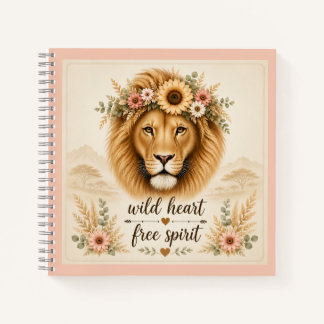 Wilder Herz Freier Geist Boho Floral Löwen Kunst Notizbuch