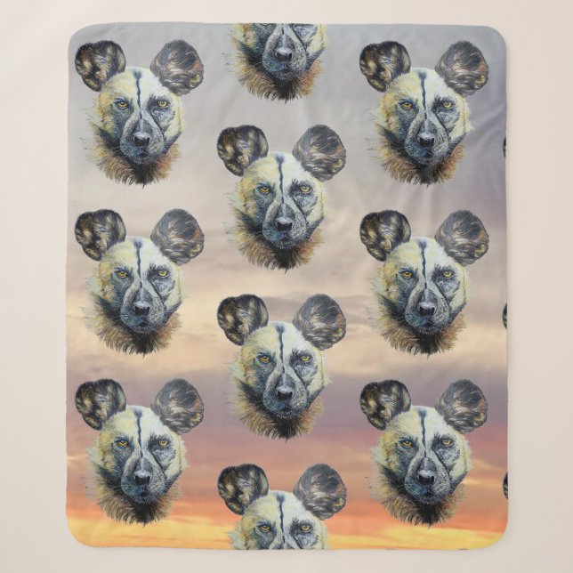 Wilder Hund von Sunrise Afrikanischer Wildhund bed Sherpadecke (Vorderseite)