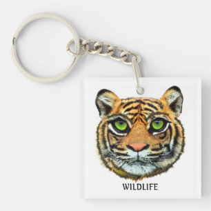 Wilder junger Tigerkopf & Kalligrafie Schlüsselanhänger