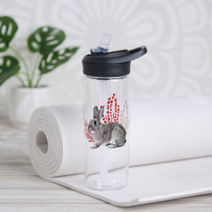 Wilder Kaninchen mit roten und violetten Botanical Trinkflasche