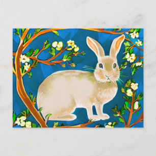 Wilder Kaninchen und blühende Zweige Postkarte
