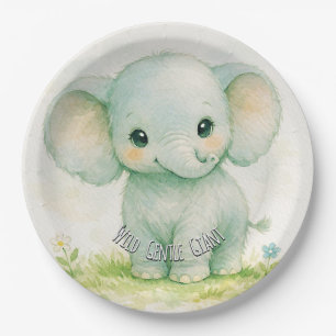 Wilder kleiner Elefant Neutralgrüne Babyparty Pappteller