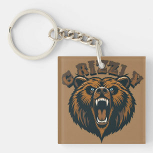 Wilder Kopf eines Grizzlybären Schlüsselanhänger