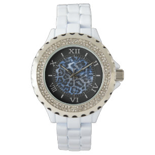 Wilder Leopard Blue Saphire Furry Art Dial Armbanduhr