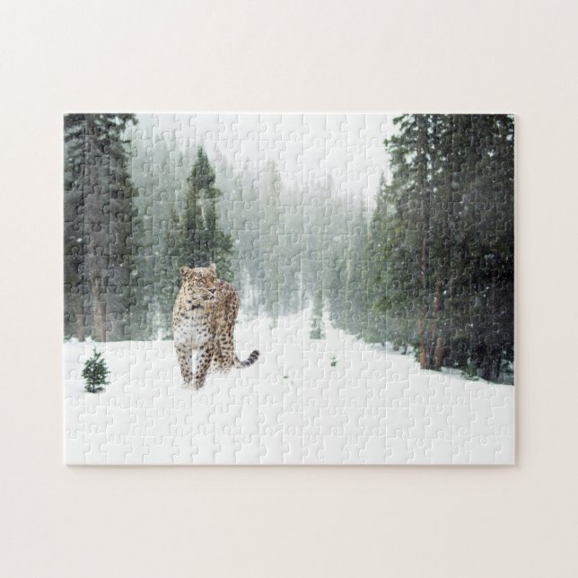 Wilder Leopard im Snow-Jigsaw-Puzzle (Horizontal)