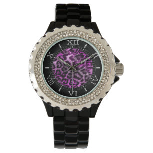 Wilder Leopard Lila Fuchsia Dial Decke Armbanduhr