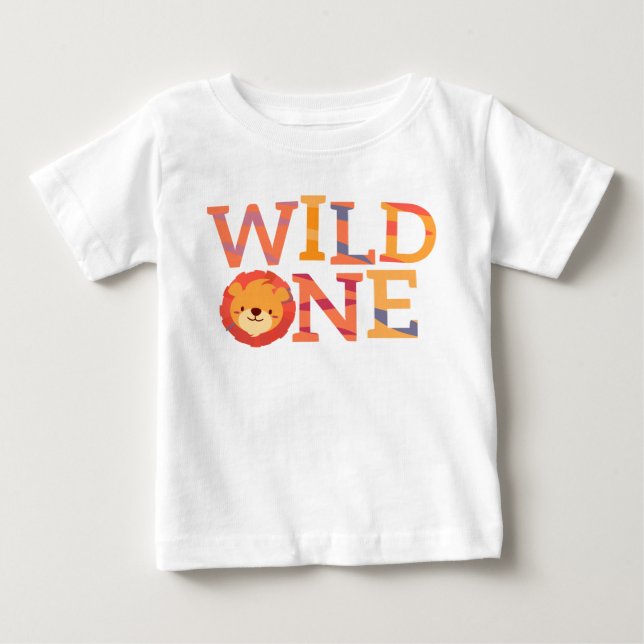 Wilder Löwe | scherzt | ein jähriges Baby T-shirt (Vorderseite)