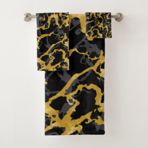 Wilder Marmor 8 - Schwarz und Gold, Grau Badhandtuch Set