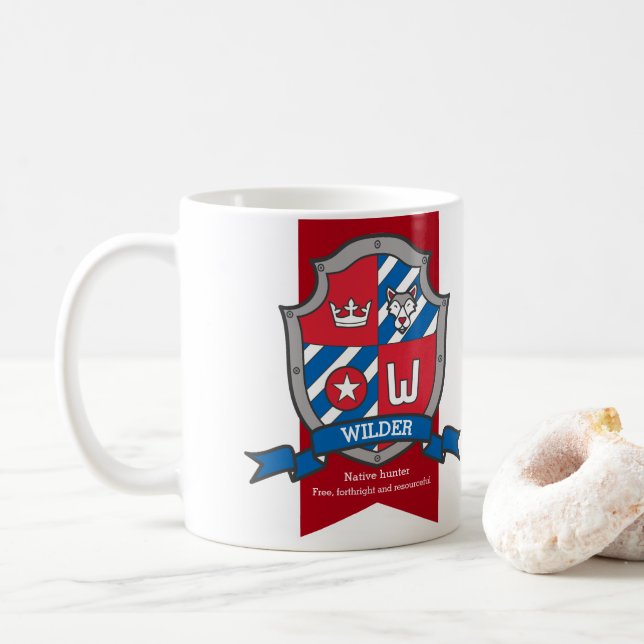 Wilder Name bedeutet Buchstaben W Hundewolf rot bl Kaffeetasse (Mit Donut)