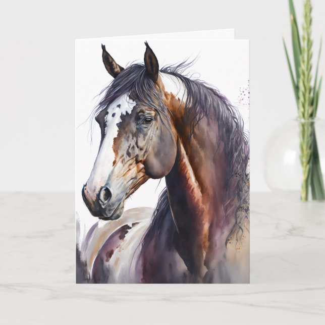 Wilder Pferdthengst Equine Aquarellkarte Karte (Vorderseite)