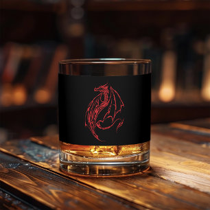 Wilder roter tribaler Drache Silhouette Fantasy Whiskyglas