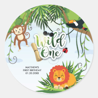 Wilder Safari Dschungel Tropischer Baby Shower Runder Aufkleber