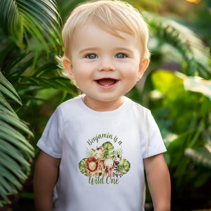 Wilder Safari-Tiere 1. Geburtstag Dschungel Blätte Baby T-shirt
