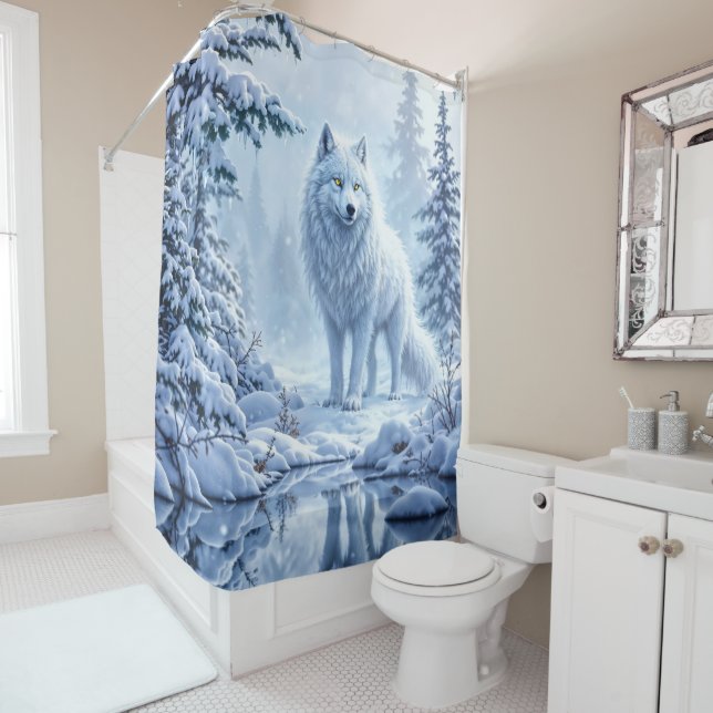 Wilder Schnewolf Raubtier Natur Winterkunst Duschvorhang (Beispiel)