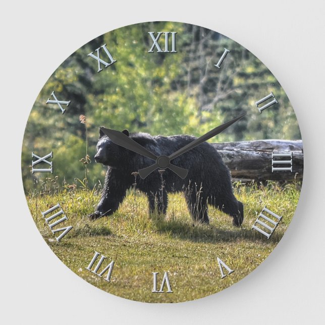 Wilder Schwarzer Bär & Kanadisches Foto Kunst, Dic Große Wanduhr (Vorderseite)