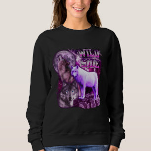 Wilder Side Wolf auf dem Mond Galaxy Drei Wölfe L Sweatshirt