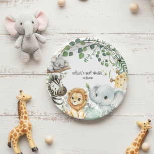 Wilder süßer Safari-Dschungel-Tiere Baby Shower Pappteller