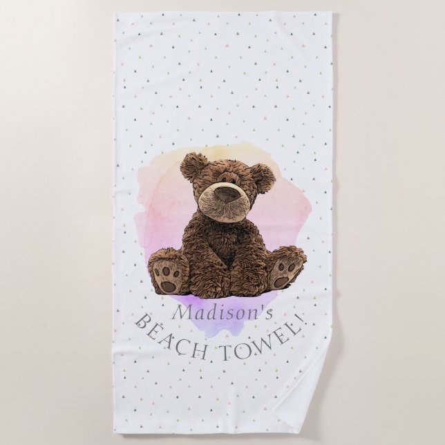 Wilder Teddy Bear Pink Tier Niedlich Moderne Kinde Strandtuch (Vorderseite)