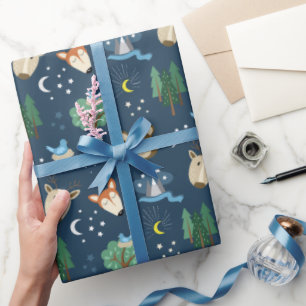 Wilder Tiere erkunden Berge Mond Sterne Geschenkpapier
