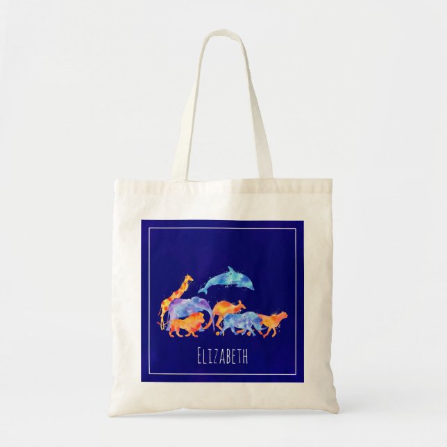 Wilder Tierherde Farbenfrohe Wasserfarbe Tragetasche (Vorne)