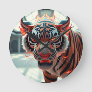 Wilder Tiger Runde Wanduhr
