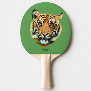 Wilder Tiger-Tier-Gesicht auf Grün Tischtennis Schläger
