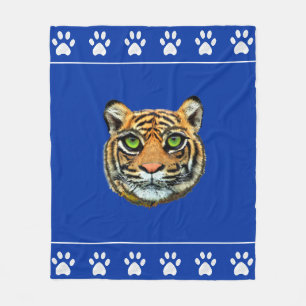 Wilder Tiger und Pfoten auf Blau Fleecedecke