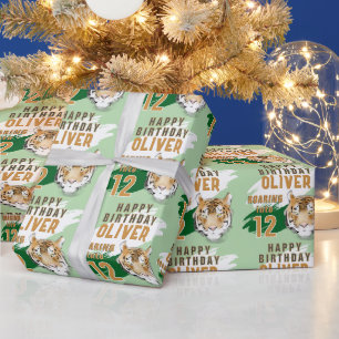 Wilder Tigerkopf-Aquarell-Geburtstag  Geschenkpapier