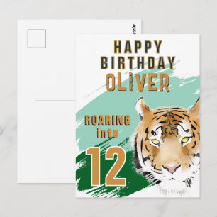 Wilder Tigerkopf-Aquarell-Geburtstag  Postkarte