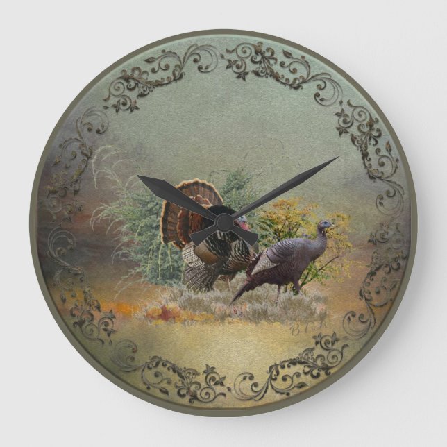 Wilder Truthahn Große Wanduhr (Vorderseite)