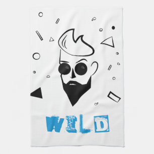 Wilder Typ - Sketched Man in Black, White & Blue Geschirrtuch