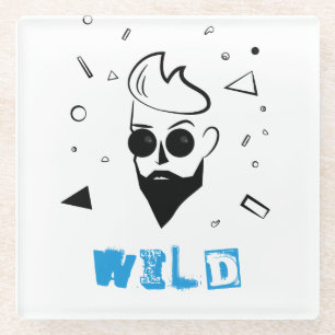 Wilder Typ - Sketched Man in Black, White & Blue Glasuntersetzer