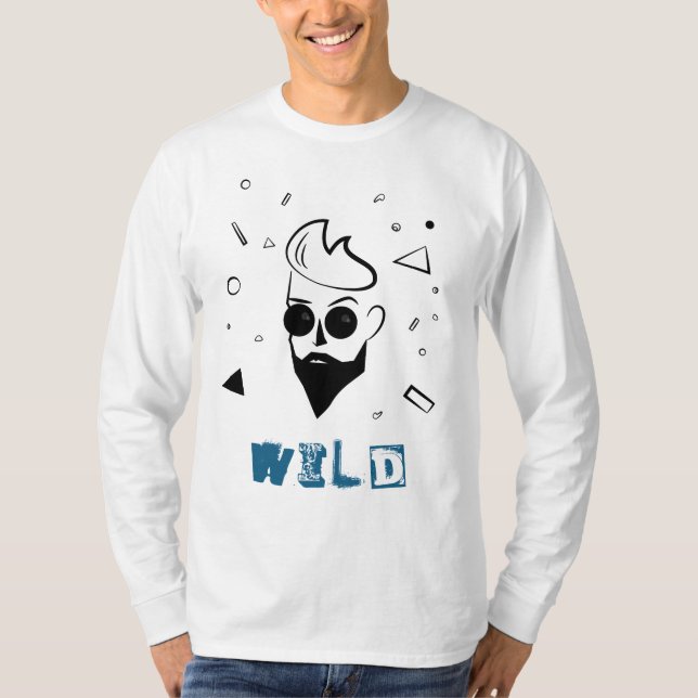 Wilder Typ - Sketched Man in Black, White & Blue T-Shirt (Vorderseite)
