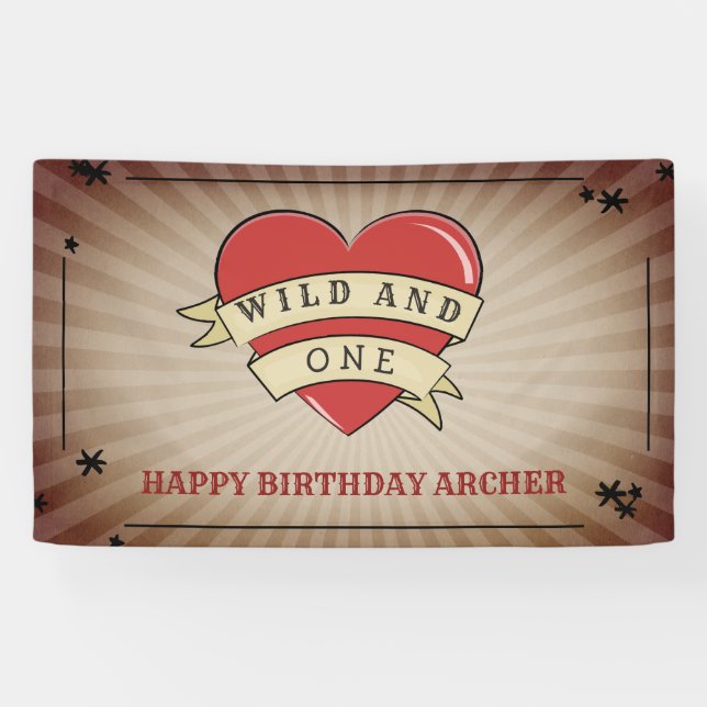 Wilder und ein Tätowierungs-Herz-Geburtstag Banner (Horizontal)