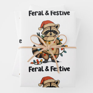 Wilder und festlicher Waschbär-Weihnachts-Xmas-Lic Geschenkpapier Set