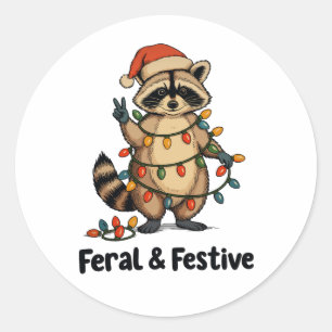 Wilder und festlicher Waschbär-Weihnachts-Xmas-Lic Runder Aufkleber