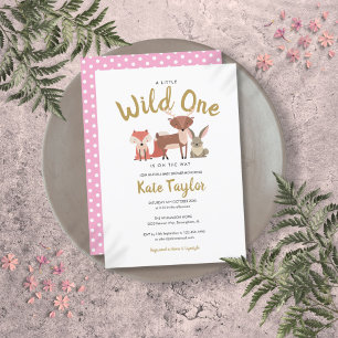 Wilder Waldtier-Rosa-Baby-Einladung Einladung