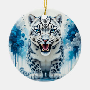 Wilder Weißer Leopard Keramik Ornament