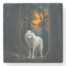 Wilder Weißer Wolf Unter Mondlicht Wald Tier