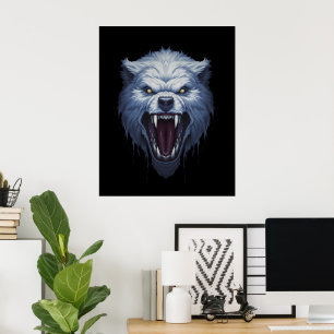 Wilder Weißer Wolfskopf Dark Fantasy Illustration Poster