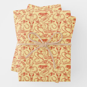 Wilder Westen Alter Cowboy Muster Rustikal Western Geschenkpapier Set